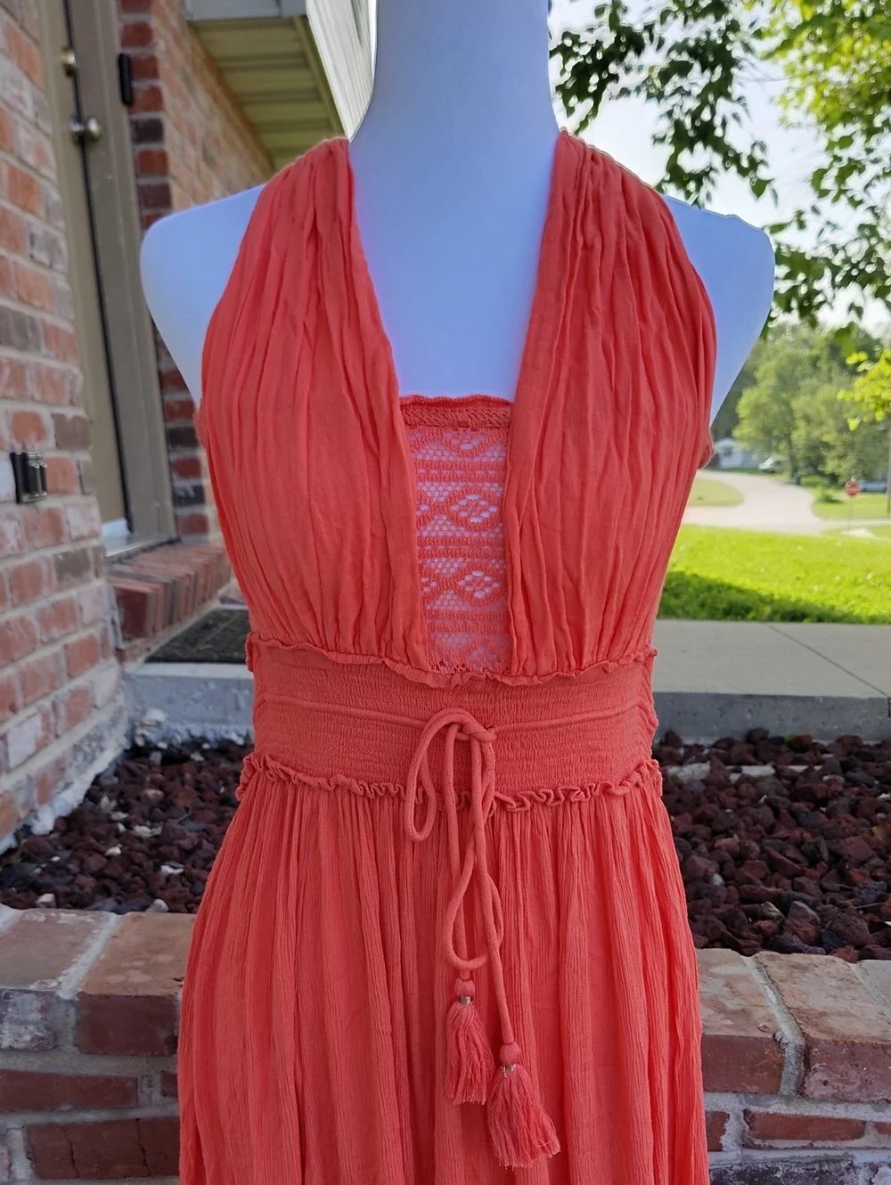 Free People Santa Maria Sun Blake Lace Tassel Maxi Dress Size L Bohemian Beachy - Picture 5 of 16